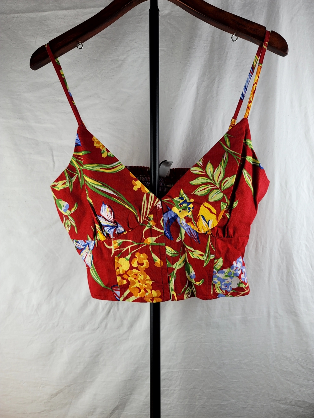 Red Floral Spaghetti-Strap Crop Top